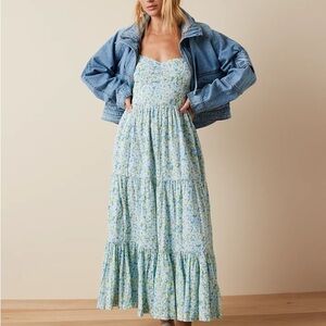 American Eagle Tie Back Floral Blue Maxi Dress